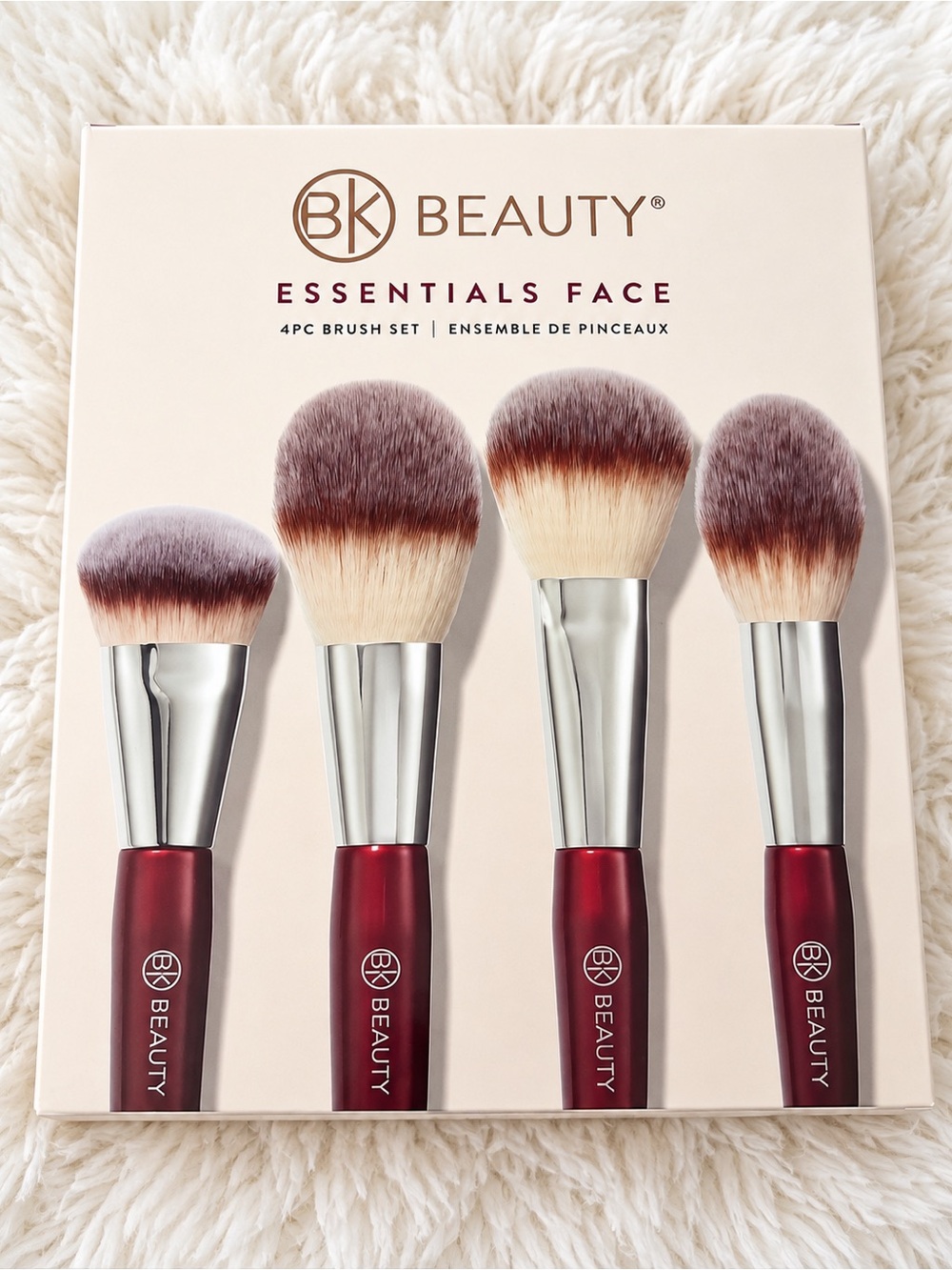 BK Beauty Essentials Face 4PC Brush Set Foundation Powder Bronzer Red/Silver